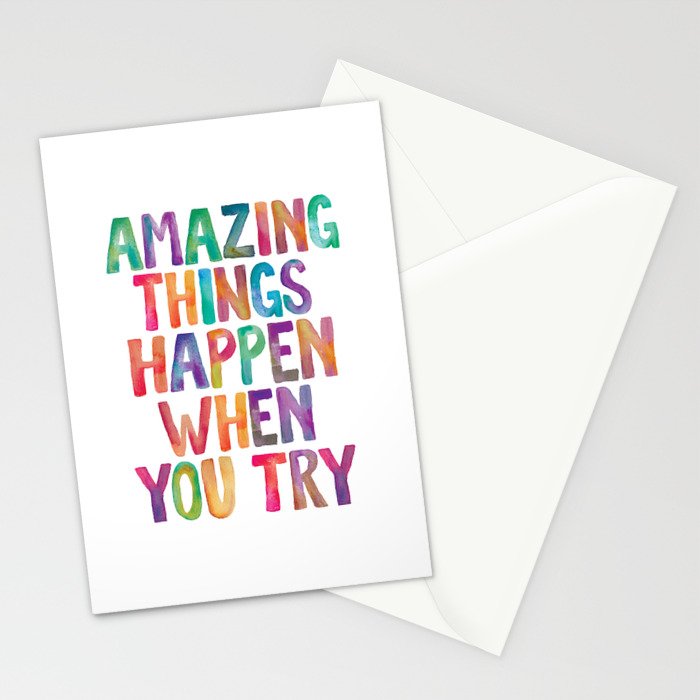 AMAZING THINGS HAPPEN WHEN YOU TRY rainbow watercolor Stationery Card Gallery Image 2