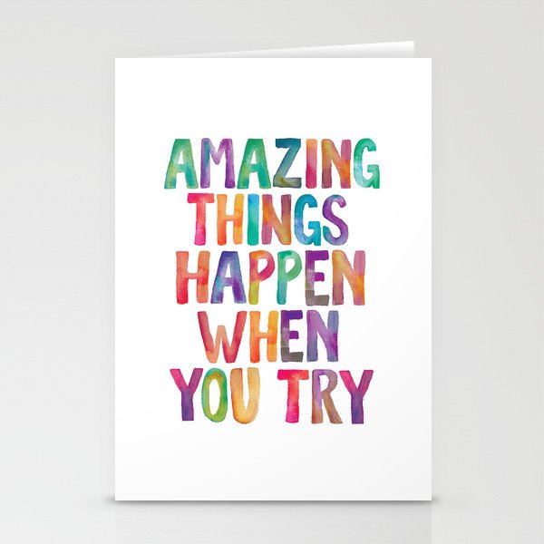 AMAZING THINGS HAPPEN WHEN YOU TRY rainbow watercolor Stationery Card Gallery Image 2