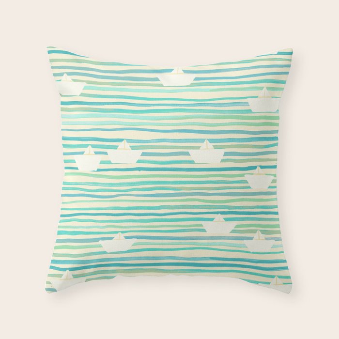 Whimsical Paper Boats Throw Pillow Gallery Image 6