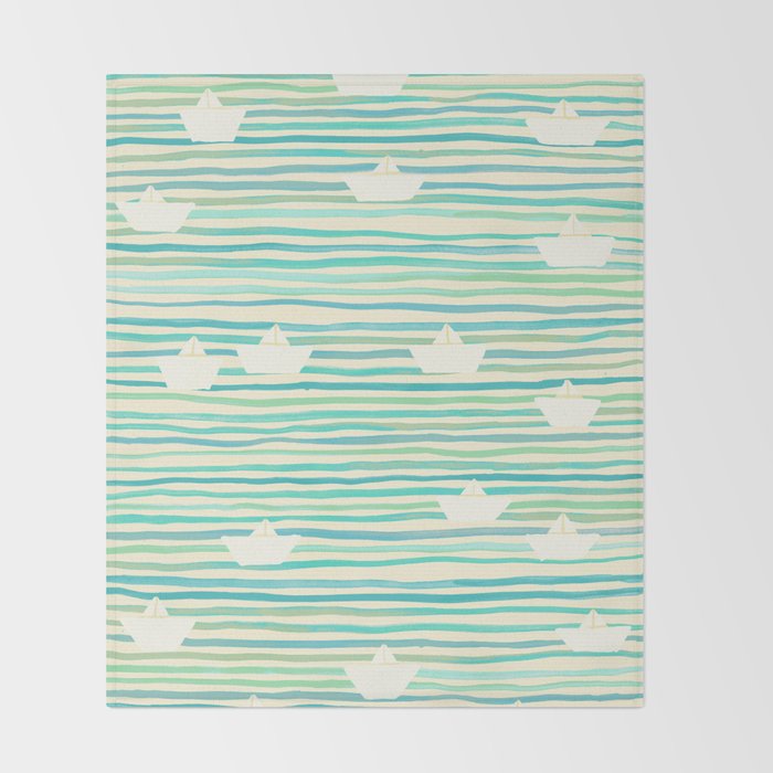 Whimsical Paper Boats Throw Blanket Gallery Image 2