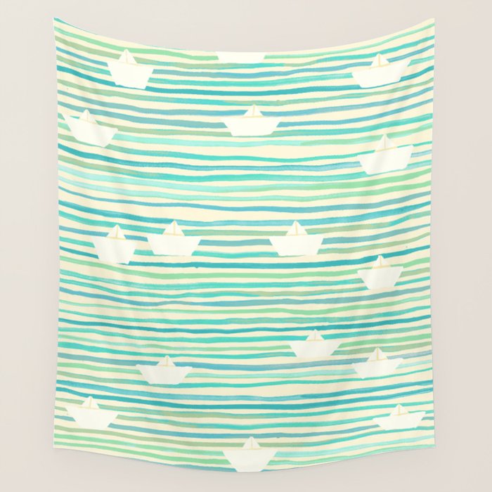 Whimsical Paper Boats Wall Tapestry Gallery Image 1