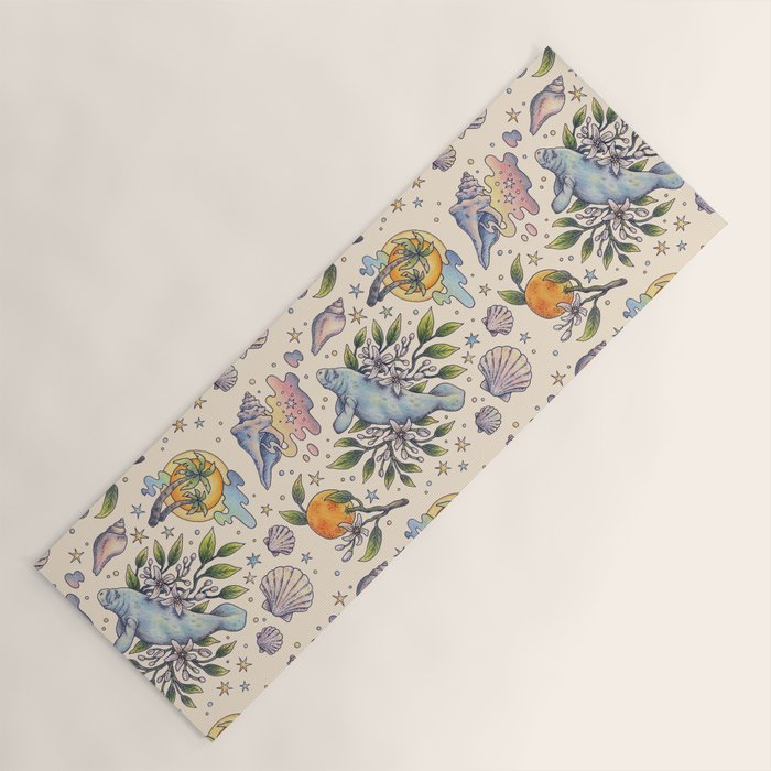 Orange Blossom Manatee | Ocean Nature Art Yoga Mat Gallery Image 1