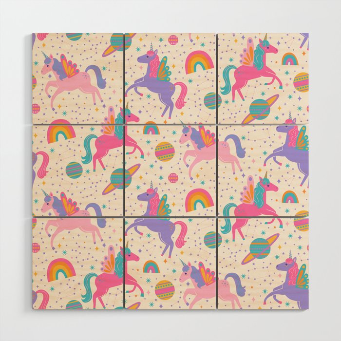 Space Unicorn - Neon Rainbow Wood Wall Art Gallery Image 1