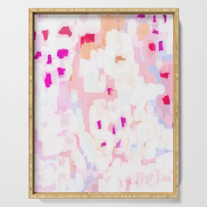 Netta - abstract painting pink pastel bright happy modern home office dorm college decor Serving Tray Gallery Image 1