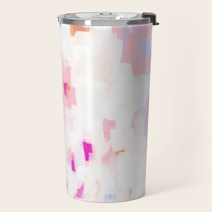 Netta - abstract painting pink pastel bright happy modern home office dorm college decor Travel Mug Gallery Image 2