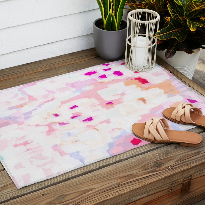Netta - abstract painting pink pastel bright happy modern home office dorm college decor Outdoor Rug Gallery Image 2