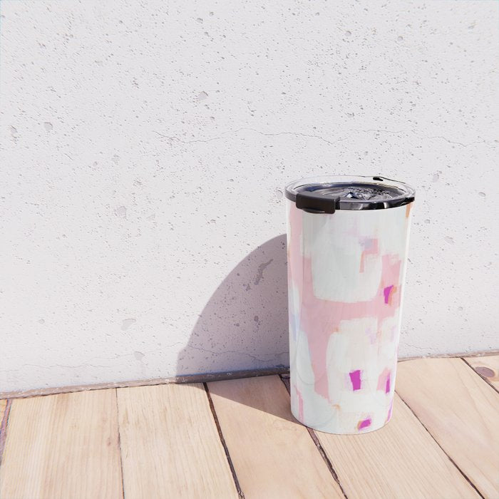 Netta - abstract painting pink pastel bright happy modern home office dorm college decor Travel Mug Gallery Image 4