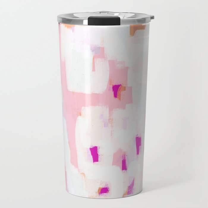 Netta - abstract painting pink pastel bright happy modern home office dorm college decor Travel Mug Gallery Image 1