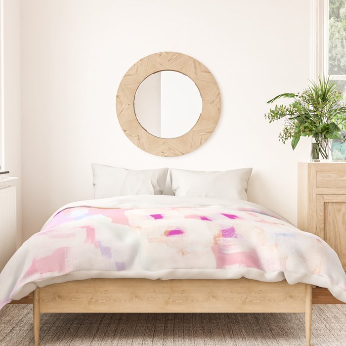 Netta - abstract painting pink pastel bright happy modern home office dorm college decor Duvet Cover Gallery Image 3