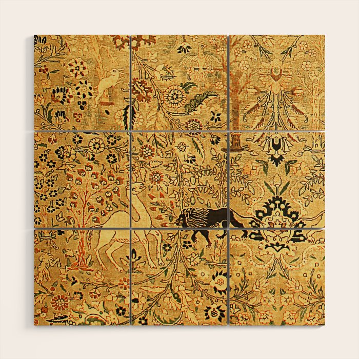 Antique Persian Tabriz Animal Rug Print Wood Wall Art Gallery Image 1