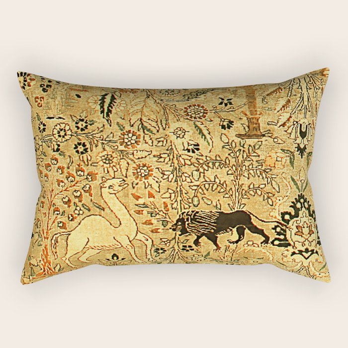 Antique Persian Tabriz Animal Rug Print Rectangular Pillow Gallery Image 2