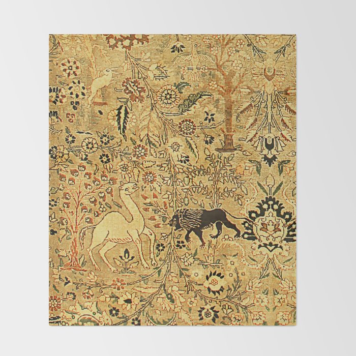Antique Persian Tabriz Animal Rug Print Throw Blanket Gallery Image 2