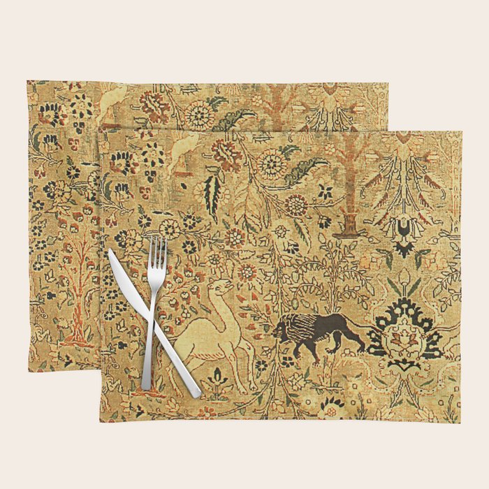 Antique Persian Tabriz Animal Rug Print Placemat Gallery Image 1