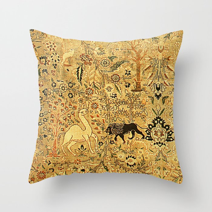 Antique Persian Tabriz Animal Rug Print Throw Pillow Gallery Image 6