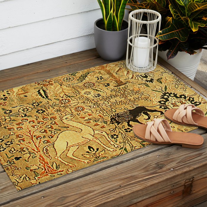 Antique Persian Tabriz Animal Rug Print Outdoor Rug Gallery Image 2