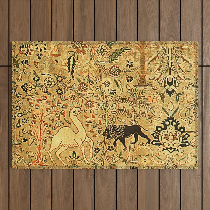 Antique Persian Tabriz Animal Rug Print Outdoor Rug Gallery Image 1