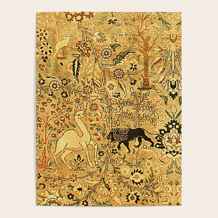 Antique Persian Tabriz Animal Rug Print Poster Gallery Image 4