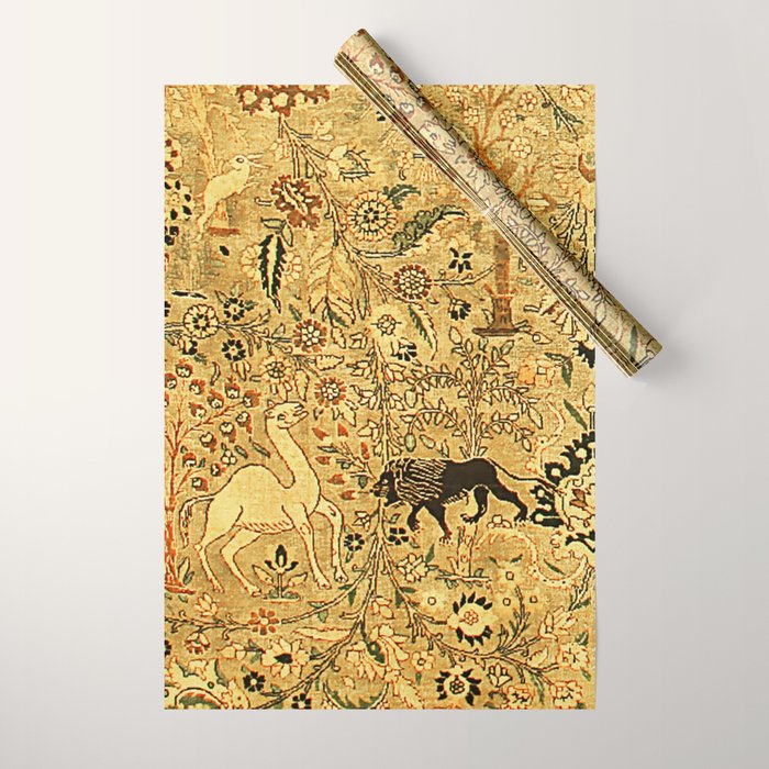 Antique Persian Tabriz Animal Rug Print Wrapping Paper Gallery Image 1
