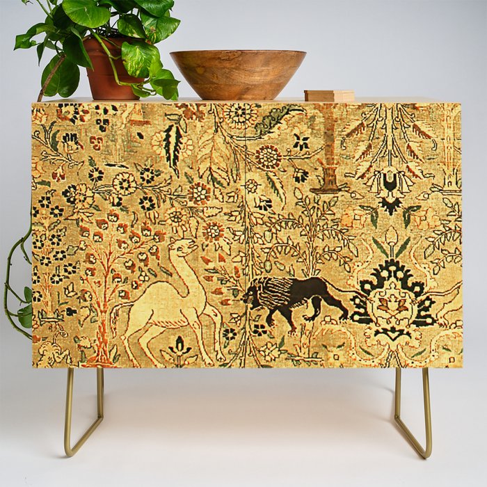 Antique Persian Tabriz Animal Rug Print Credenza Gallery Image 1