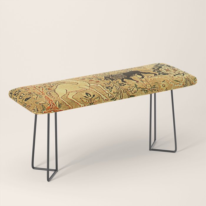 Antique Persian Tabriz Animal Rug Print Bench Gallery Image 1