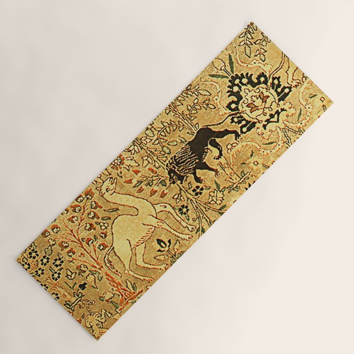 Antique Persian Tabriz Animal Rug Print Yoga Mat Gallery Image 1