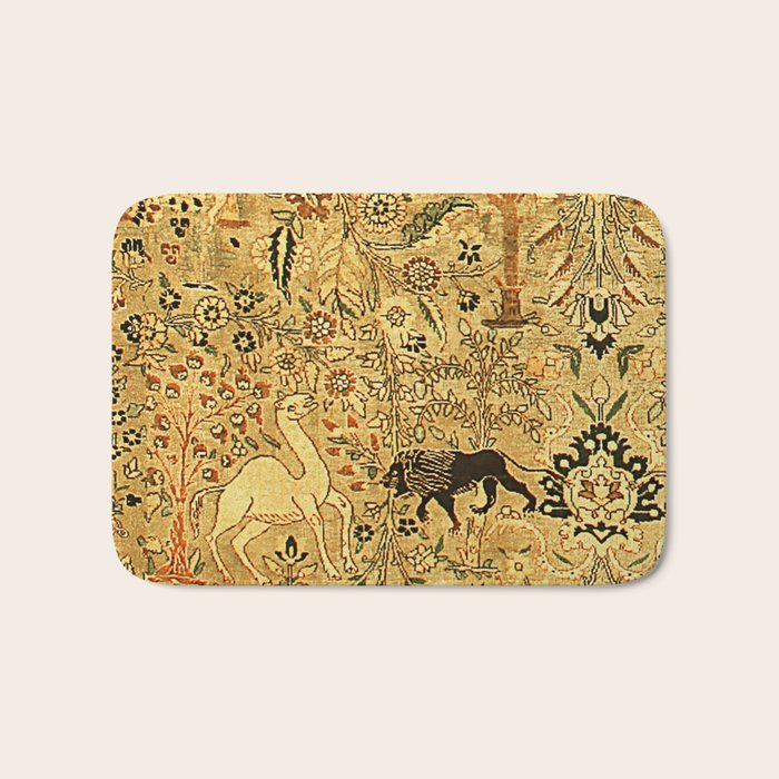 Antique Persian Tabriz Animal Rug Print Bath Mat Gallery Image 1