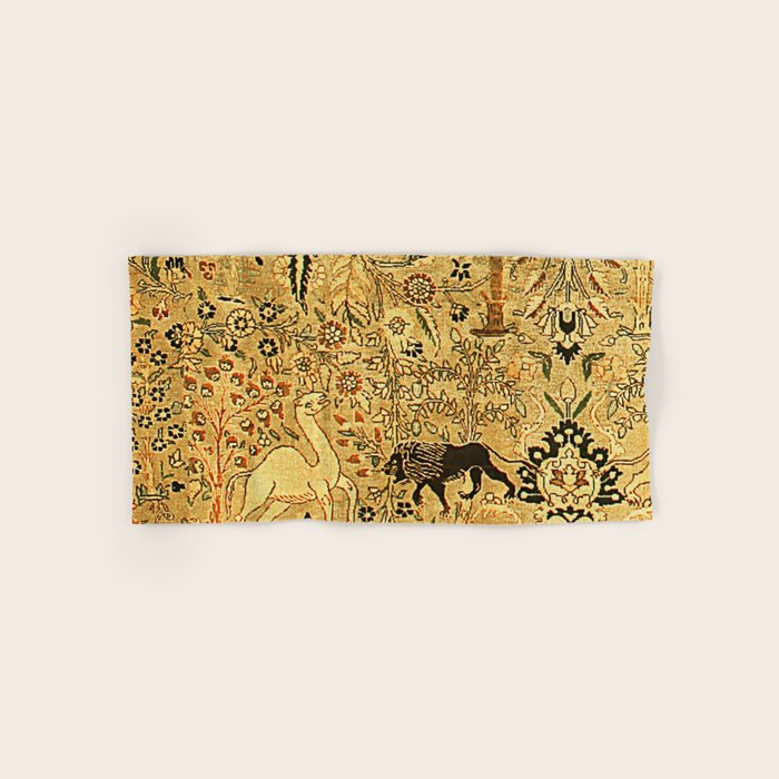 Antique Persian Tabriz Animal Rug Print Bath Towel Gallery Image 1
