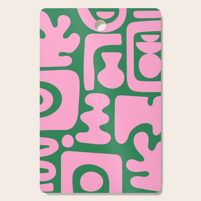 Abstract Green & Pink Decoupage Cutouts Cutting Board Gallery Image 1
