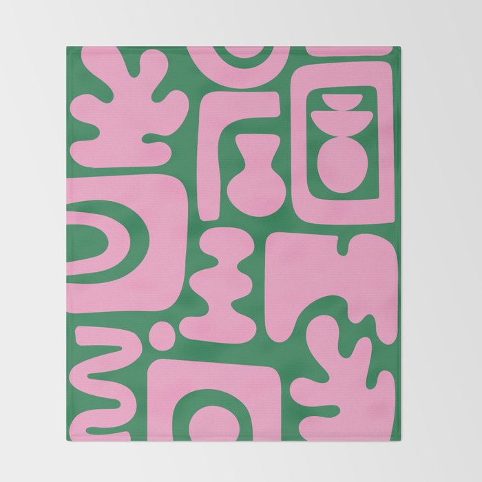 Abstract Green & Pink Decoupage Cutouts Throw Blanket Gallery Image 2