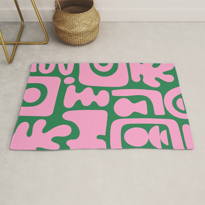 Abstract Green & Pink Decoupage Cutouts Rug Gallery Image 1