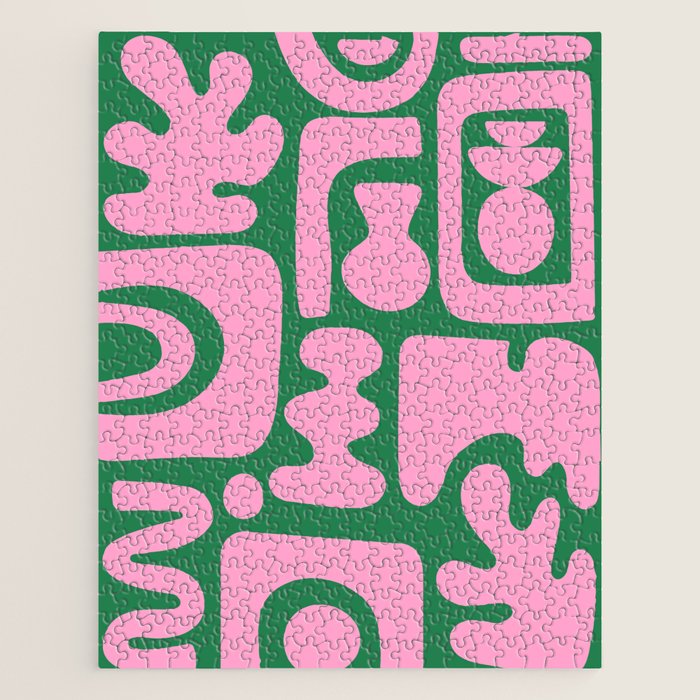 Abstract Green & Pink Decoupage Cutouts Jigsaw Puzzle Gallery Image 1