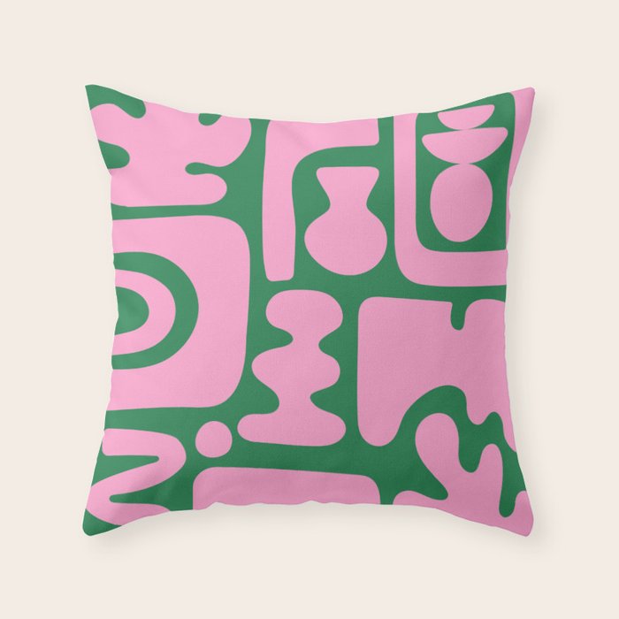 Abstract Green & Pink Decoupage Cutouts Throw Pillow Gallery Image 6