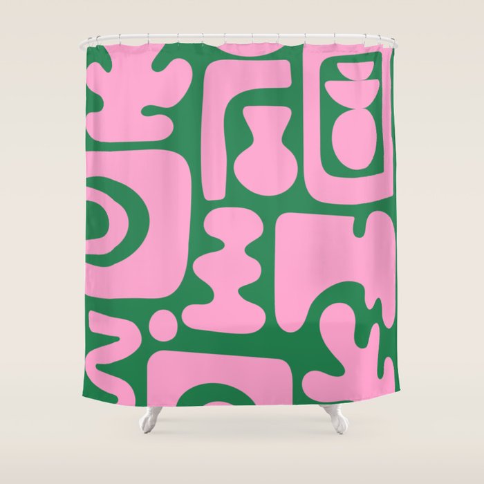 Abstract Green & Pink Decoupage Cutouts Shower Curtain Gallery Image 1