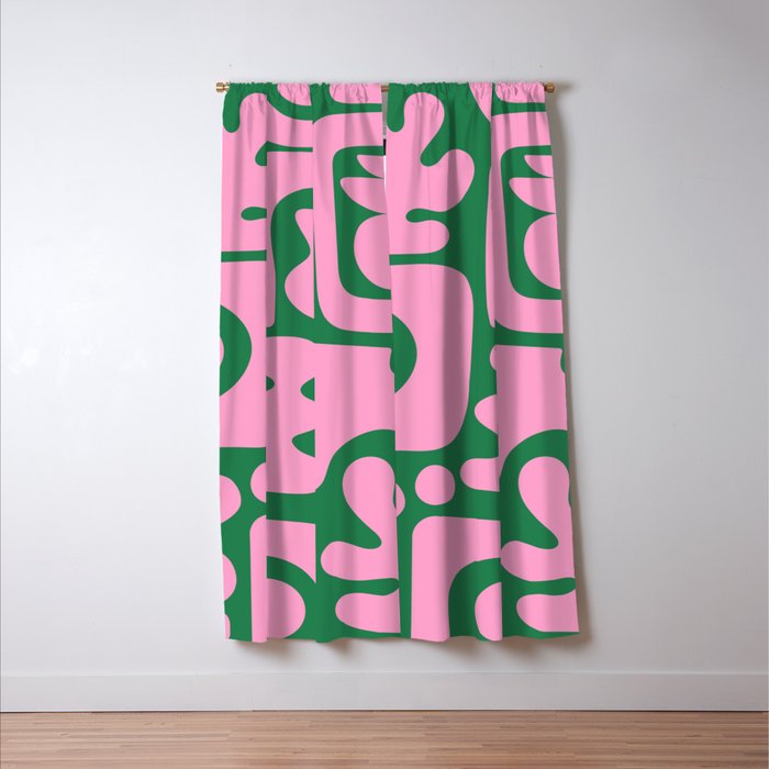 Abstract Green & Pink Decoupage Cutouts Window Curtain Gallery Image 3