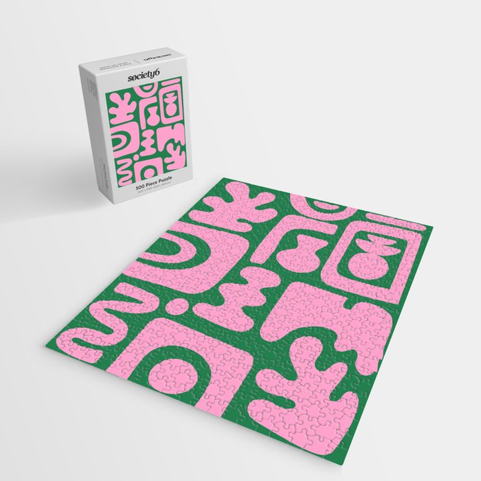 Abstract Green & Pink Decoupage Cutouts Jigsaw Puzzle Gallery Image 2