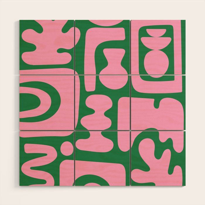 Abstract Green & Pink Decoupage Cutouts Wood Wall Art Gallery Image 1