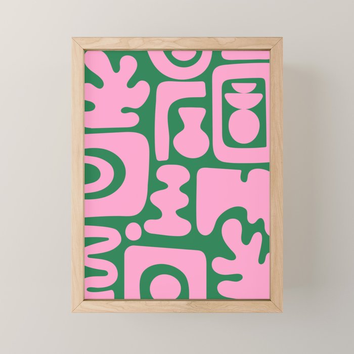 Abstract Green & Pink Decoupage Cutouts Mini Art Print Gallery Image 1