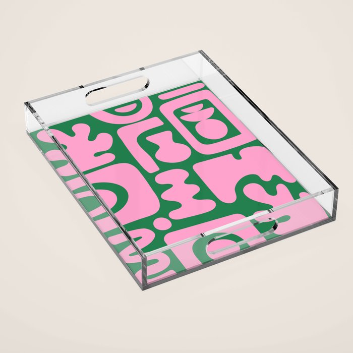 Abstract Green & Pink Decoupage Cutouts Acrylic Tray Gallery Image 1