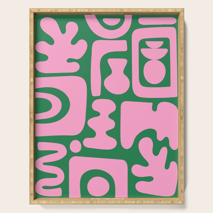 Abstract Green & Pink Decoupage Cutouts Serving Tray Gallery Image 1