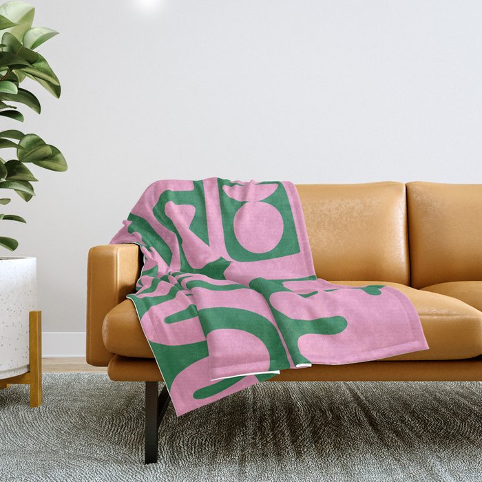 Abstract Green & Pink Decoupage Cutouts Throw Blanket Gallery Image 1