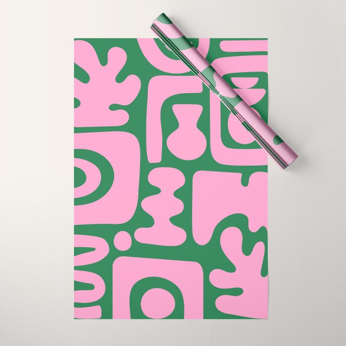 Abstract Green & Pink Decoupage Cutouts Wrapping Paper Gallery Image 1