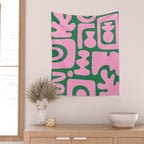 Abstract Green & Pink Decoupage Cutouts Wall Tapestry Gallery Image 2