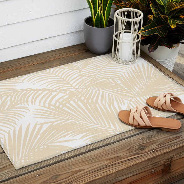 Modern tropical elegant ivory palm tree pattern Outdoor Rug Gallery Image 2