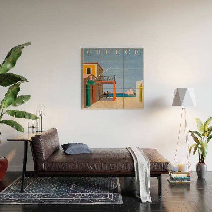 Greece Midcentury Modern Vintage Travel Poster Minimal Style Wood Wall Art Gallery Image 2