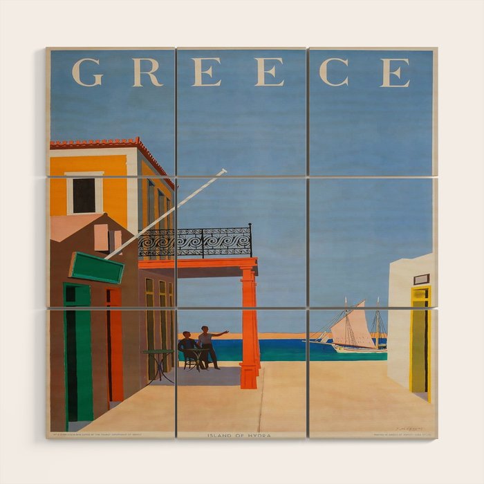 Greece Midcentury Modern Vintage Travel Poster Minimal Style Wood Wall Art Gallery Image 1