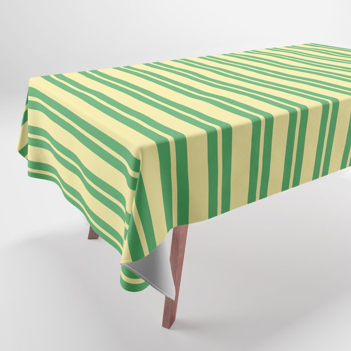 Yellow and Green Stripes Classic Double Stripe Vertical Pattern Tablecloth Gallery Image 1