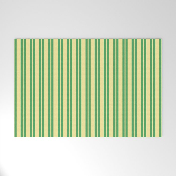 Yellow and Green Stripes Classic Double Stripe Vertical Pattern Welcome Mat Gallery Image 1