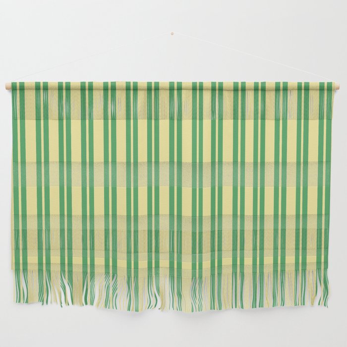 Yellow and Green Stripes Classic Double Stripe Vertical Pattern Wall Hanging Gallery Image 1