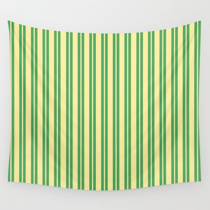 Yellow and Green Stripes Classic Double Stripe Vertical Pattern Wall Tapestry Gallery Image 1