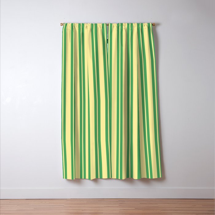 Yellow and Green Stripes Classic Double Stripe Vertical Pattern Window Curtain Gallery Image 3
